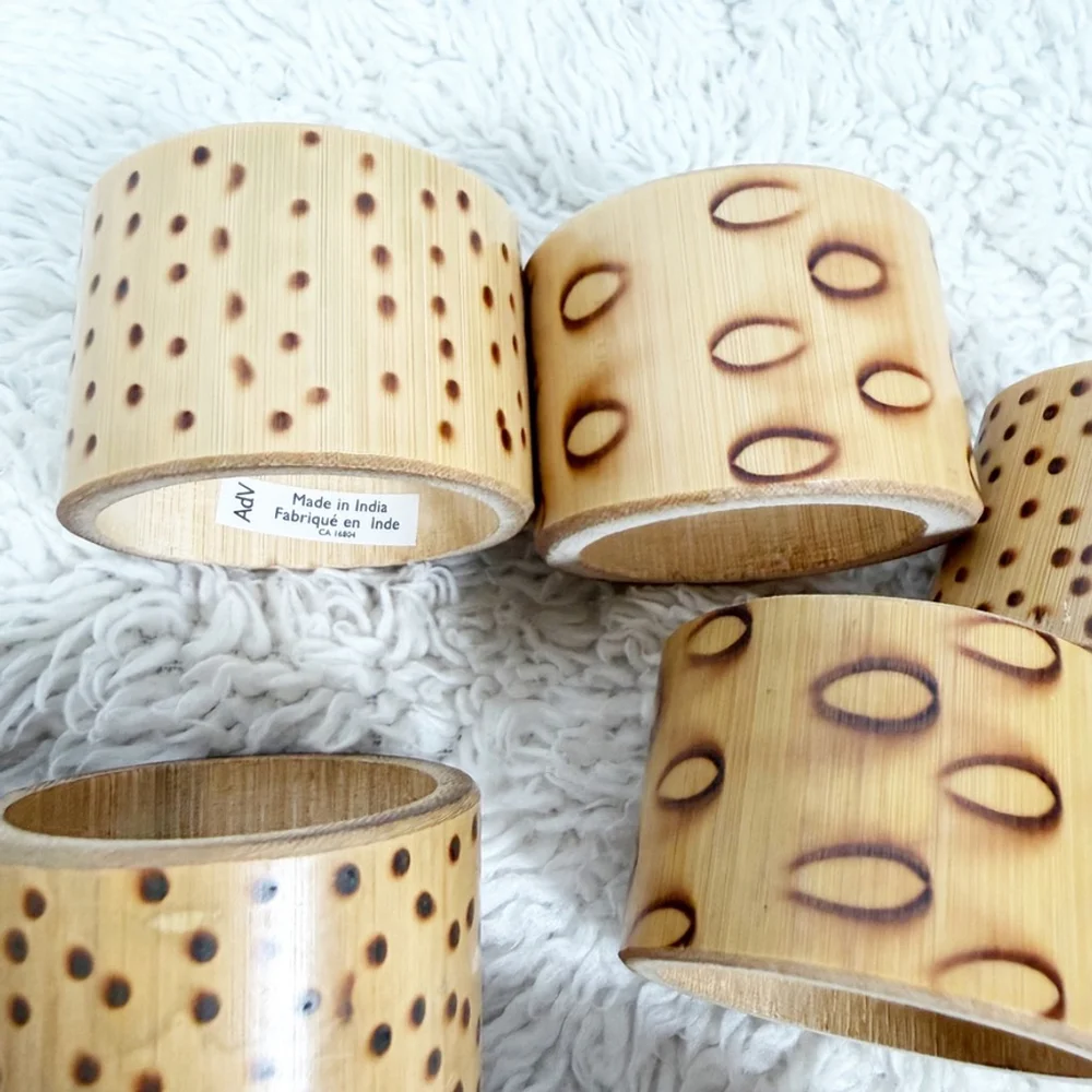 Rustic Tortoise Bamboo Style Napkin Rings - Dotted Natural Wood Tropical Table